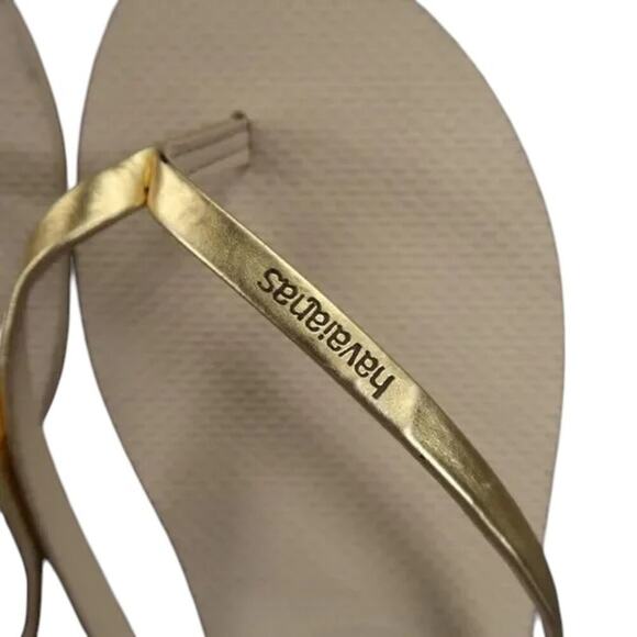 Havaianas Shoes Womens 9.5 Sandals Flip Flop Casual Fashion Gold Metallic Slim - Picture 6 of 15